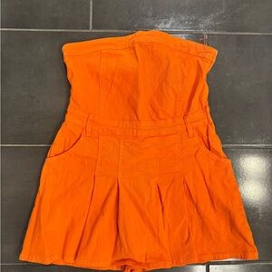Bright Orange Strapless Romper